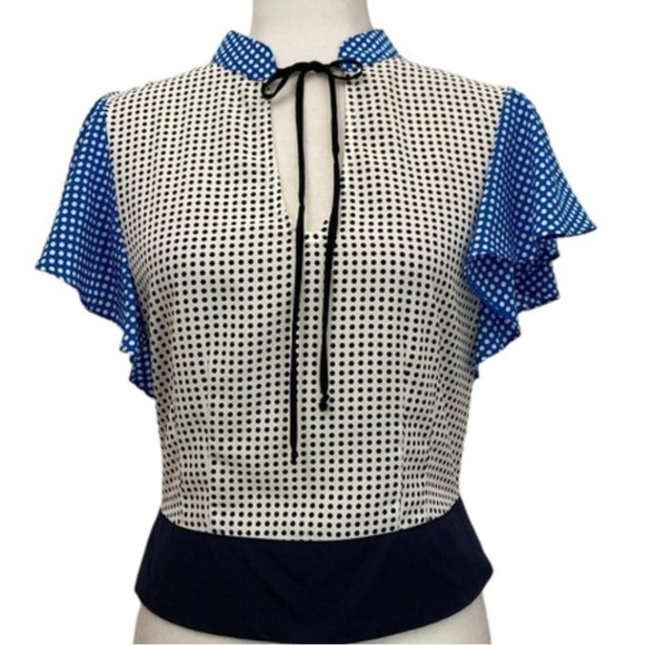 Katherine Kidd Polka Dot Flutter Sleeve Open back Blouse Top - Picture 12 of 13